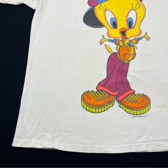 Vtg Looney Tunes Tweety Bird T-Shirt XL 90s Double Sided Hip Hop Rap White B9 - Picture 6 of 10